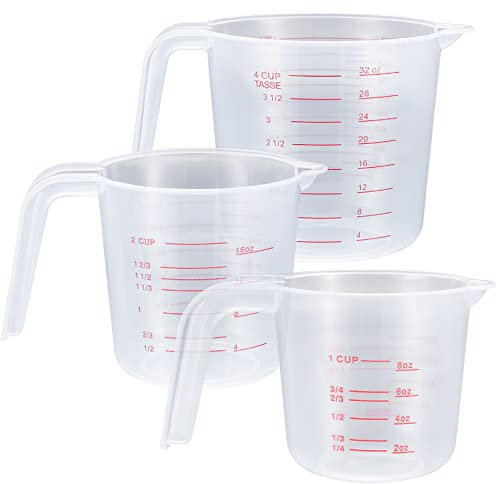 TOOINKCV Juego de 3 jarras medidoras de plástico de 250 ml/500 ml/1000 ml con asas, jarras medidoras de cocina para hornear, medidas claras y fáciles de leer
