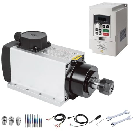 CNC Spindelmotor Kit, 220 V, 2,2 kW, 2200 W, luftgekühlte Motorspindel, quadratische CNC Motorspindel + 2,2 kW VFD + 3 Stück ER20-Spannzangen + Stromkabel + Bohrer
