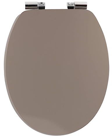 Tendance - Abattant WC MDF 18 Pouces Unicouvercle Design Attaches ABS Chrome Frein de Chute - Taupe - Salle de Bain - Abattants Universel - Lunette de Toilette