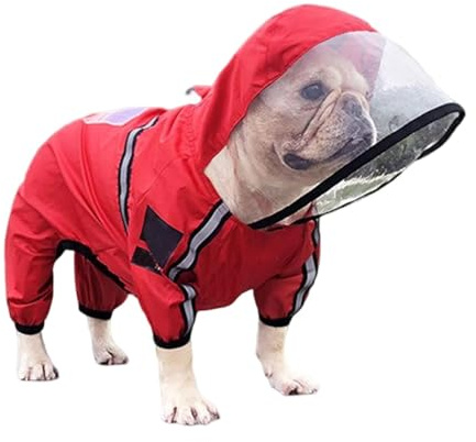 PETCUTE Wasserdichter Regenmantel mit Kapuze, wasserdichte Regenjacke mit Reflektierendem Streifen, Ultraleichte Regenkleidung für Kleine Mittelgroße Hunde