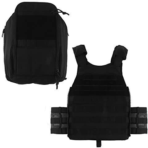 WarmHeartting Atmungsaktive multifunktionale Taktische Weste Beetle mit Reißverschluss auf der Rückseite und Kummerbund, 25-mm-Schnallen Schnellverschluss Leichte Trainings-MOLLE-Militärweste Schwarz