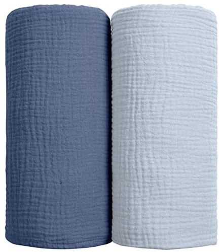 lulumoon Baby Pucktuch Musselin Decke - Baumwolle Atmungsaktive Babydecke | Dünne Baby Swaddle Decke Tücher für Junge und Mädchen 2 Stück 100x100cm(Marineblau)