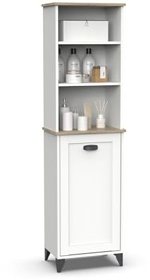 MUEBLES PITARCH | Columna de Baño, Armario Alto con Estantería, 1 Puerta con 1 Estantes Interior Regulable, 168x46,5x31cm (Alto x Ancho x Fondo) Blanco y Roble Cambrian, Vintage, Modelo Toscana