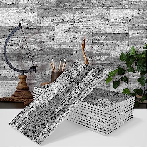Piastrelle Adesive per Cucina, AMOYUN 12 Pezzi Adesivi per Piastrelle Retro Venatura di Legno Adesivi da Parete Impermeabili Vinile Autoadesivo Decorazioni per Decorazione Della Casa per Bagno 10x30CM