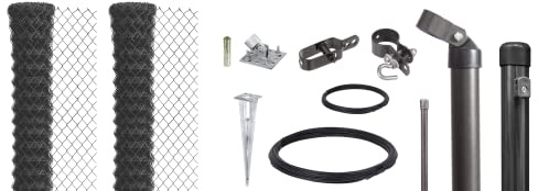Alberts 631284 Maschendrahtzaun als Zaun-Komplettset, mit Einschlagbodenhülse | verschiedene Längen und Höhen | anthrazit-metallic | Höhe 100 cm | Länge 40 m