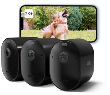 Arlo Pro 5 Outdoor Security Camera, 3 Cam, 2K HDR, Wireless CCTV, 8-Month Battery, Colour Night Vision, Dual Band Wifi, 2-Way Audio, Alarm Siren, No Hub Needed, 30-Day Free Trial of Arlo Secure, Black