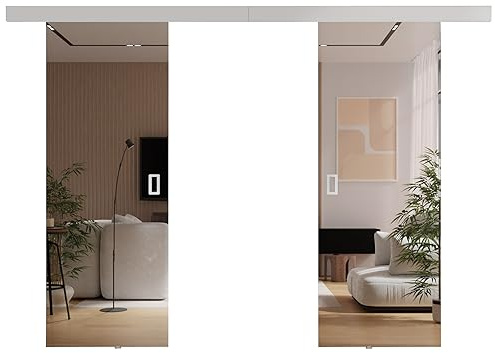 KIER FURNITURE Schiebetür Komplettset - MIRROR - Tür mit Laufschiene - Schiebetürsystem - Raumspartür - Innentüren - Schiebetür - Weiß - 132 x 205 x 1,6 cm
