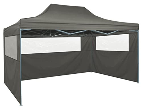 Homgoday Professioneller Pavillon, faltbar, 3 Wände, 3 x 4 m, Stahl, Anthrazit, Gartenpavillon, Sonnenschirm, Strand, Angeln, Outdoor, winddicht, für Garten, Terrasse, Räume