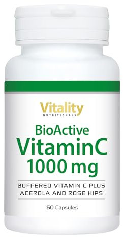 BioActive Vitamin C Kapseln Hochdosiert mit 1000 mg reinem Vitamin C je Kapsel. 60 Stk mit Acerola und Hagebutte, ohne Zusatzstoffe, bioaktiv. Vitality Nutritionals by VitaminExpress