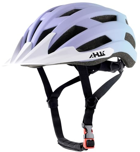 Youth Adult Road Bike Helmet, Men Women Adjustable Mountain Bicycle Helmet with Detachable Visor, 2 Sizes for Age 8-14+ Youth, Kids, Adult (Purple Blue Gradient, L)