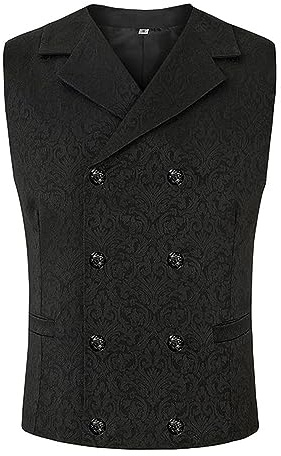 Weste Herren Anzug ,Steampunk Anzugweste Herren Ärmellose,Gothic Trachtenweste Herren Retro Mittelalter Anzug Weste Zweireihig Gilet Cosplay Halloween Karneval Kostüm Party Trachtenwesten für Männer