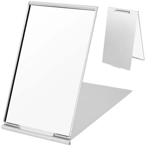 Rundago Taschenspiegel Klein, 2 Stück Handspiegel Klein Zusammenklappbar, Aluminiumgehä Use Kosmetikspiegel, Faltbar Ultradünn und Langlebig Reisespiege für Rasieren Camping und Make-up (Mittel)
