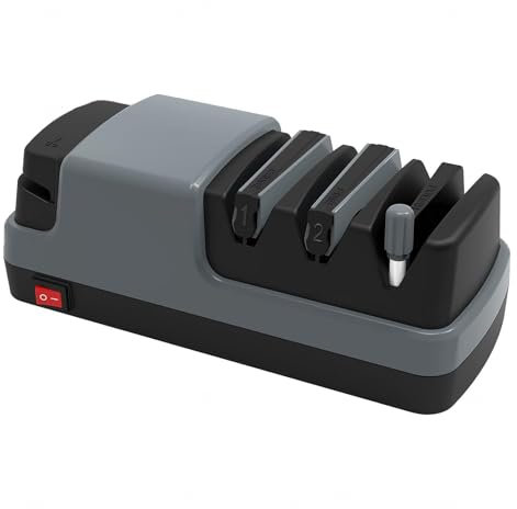 Affilacoltelli Elettrico, 4 in 1 Affilacoltelli, Con Abrasivi Diamantati Al 100% E Guide Angolari Di Precisione Affila Coltelli Elettrico Professionale,Gray
