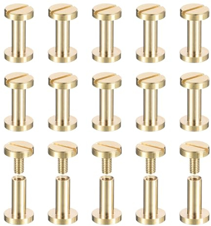 sourcing map 30Pack Brass Chicago Screws, 10x8mm Flat Head Screw Back Binding Post Nail Stud Rivets Fastener for DIY Leather Craft Belt Strap