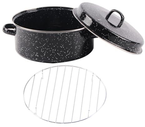 ABOOFAN Enameled Roasting Pan for Sweet Potato Barbecue Cooking Pot Lid Double Handles Multi-Function Household Roasting Pan