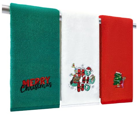TorDerL Christmas Tea Towels for Kitchen Large 33×74cm Holiday Cotton Hand Towel Set for Bathroom Soft Absorbent Cute Dishclothes for Home Decorative Guest (3 Pack)