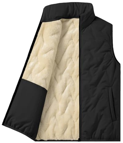 LBL - Chaleco de forro polar para hombre, cálido, sin mangas, cuello alto, resistente al viento, chaleco, Negro, L