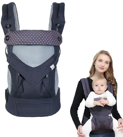KUWUNG Babytrage für Neugeborene AB Geburt Extra Weich, Tragetuch Baby mit Verstellbarem Hüftgurt Schulterriemen und Kapuze für Baby-Tragetasche, Ergonomische Baby Carrier Weich Atmungsaktiv