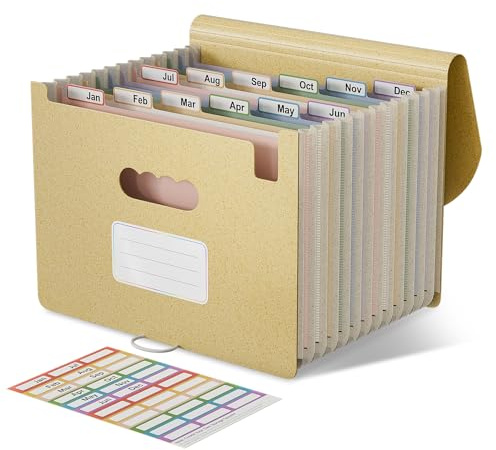 EcoStash Dokumentmapp A4 12 fack, vetehalm fläktmapp sorteringsmapp färgglad filarrangör, dragspel, BPA-fri, tillbaka till naturen, hälsosamt liv vetegul