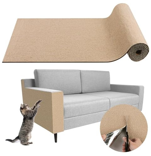 Kratzmatte Katze, Kratzfestes Sofa kratzmatte Katze, Katzen Kratzteppich Selbstklebend, DIY Zuschneidbare Kratzmatte Katzen für Möbel Couch Sofa Wand Tür Schutz (Khaki,30 * 100 cm)