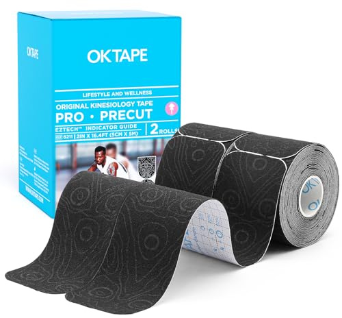 OK TAPE Kinesiology Tape PRO Pre-Cut Latex Free Strips 2in x 16.4ft 2Rolls