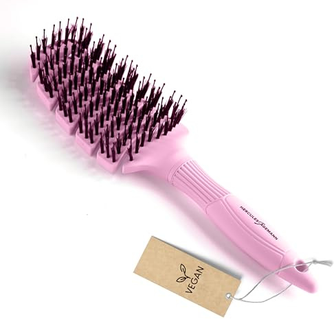 HERCULES SÄGEMANN - Flexy Shape Brush (breit) | Haarbürste zum extra sanften Entwirren. Haarbürste mit ergonomischem Griff, mit veganen Borsten und Nylonpins für gesundes Haar | Farbe: Soft Pink