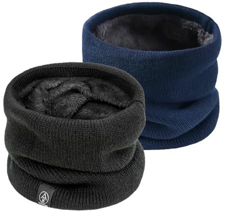 SEFIRST 2 Pezzi Scaldacollo In Pile Invernale, Caldo e Morbido, Termico Sciarpa Lavorata a Maglia Spessa Per Uomo Donna, Moto Sci Ciclismo, Nero Blu