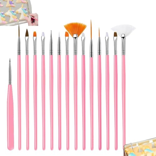 Cake Painting Brushes 15pcs Pink Cake Decoration Brushes Kit Fondant Cookie Painting Brushes Tools for Cookie Cake Decoration