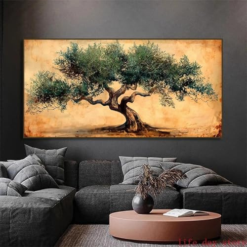 ZHUOYA Leinwandbild mit dem Motiv eines antiken Olivenbaums, Symbol des Friedens und der Weisheit, Wandkunst, botanisches Naturplakat, Wanddekoration, 40 x 80 cm, rahmenlos
