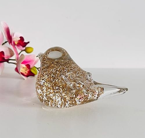 DECRZPB Glasfigur Goldener Spatz Vogel Taube Handgefertigter Briefbeschwerer aus geblasenem Kristallglas Glasurkunst für Tischdekoration Heimdekoration