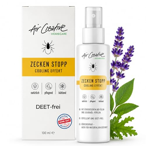 Air Creative - Hautspray gegen Zecken - Zeckenschutz Kinder und Erwachsene - DEET-frei, Zeckenspray Menschen, mit Jojoba Perlen für Schutz der Haut - Dermatest sehr gut - 100ml - 6 Stunden Schutz