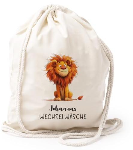 AMBERGER DESIGN by A&M Osterhage amd Turnbeutel Löwe Wechselwäsche personalisiert-Name Kita-Rucksack Geschenk-Kindergarten personalisierter Sport-Beutel