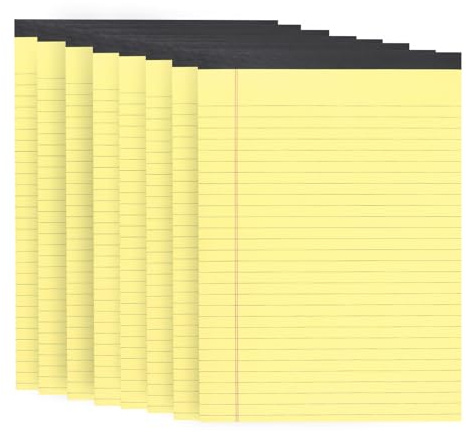 MUKSEUT Notizblock, A4, doppelseitig bedrucktes, liniertes Papier, Nachfüllblock, A4, liniert, schmal, liniert, Papierblöcke für Zuhause, Büro, Arbeit, Aufnahmeliste, Gelb, 8 Stück