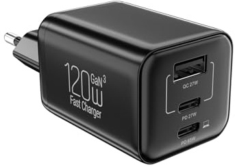 Kitbox USB C Ladegerät 120W 3-Port USBC Netzteil 65W Port Schnellladegerät Typ C Stecker USB-C Charger Adapter für iPhone 16/15/14/13/12/11/Pro Max//Plus/XS/XR/8/7/Samsung Galaxy s25 Ultra/iPad
