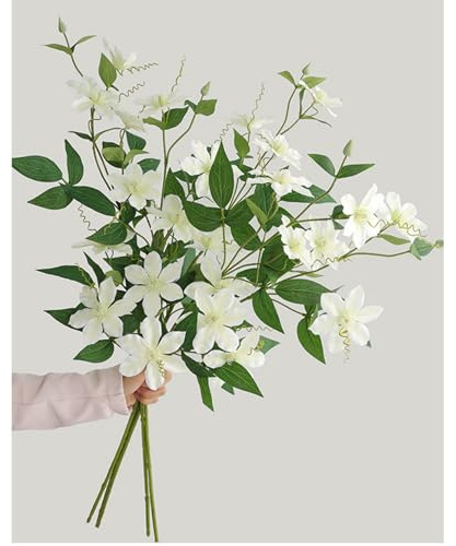 Lily Garden Artificial Clematis Vine Stems 30.7 Inches, 4 Pieces, Silk Flowers for Home Wedding Party Stairway Indoor Outdoor deocorations (White)