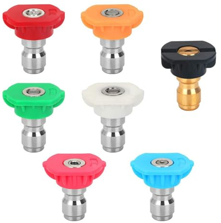 7PCS Pressure Washer Nozzle Tips Set – 1/4 Inch Quick Connect Spray Nozzles 2.5 GPM – Stainless Steel Power Washer Tips with Multiple Angles – Turbo Jet Nozzles for Car, Patio, Driveway Cleaning