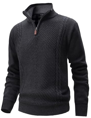 CoXuantion Homme Col Montant Pull 1/4 Zip Casual Pullover Polaire Tricoté d'hiver Pulls Slim Fit Chaud Sweater Col Roulé Grosse Manches Longues M,Gris
