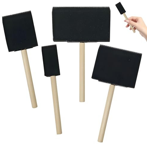 4Pcs Sponge Foam Brush Set, Painting Decorating Varnish Staining Wooden Handles, Foam Brush Paint Applicators Sponge Painting Tools for DIY Craft Projects (4 Sizes)