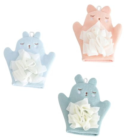 PENIKOKO Exfoliants Corps Bébé, 3 Pièces, en Fibre Adhésive et Pe, Design Adorable, le Bain, Protège la Santé la Peau et Enlève la Fatigue Couleur Aléatoire