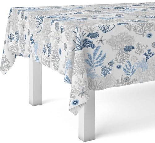 ECOMMERC3 | Mantel Hule Mesa Rectangular Tamaño 240x140 cm - Estilo, Durabilidad y Fácil Limpieza para tu Mesa - Mantel Hule Antimanchas e Impermeable - Reef Azul