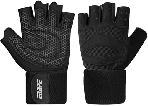 ENAPE® Belüftete Fitness Handschuhe mit Handgelenkband-Unterstützung für Herren und Frauen -Schwarze Trainingshandschuhe - kompletter Handflächenschutz für Gewichtheben, Training, Fitness