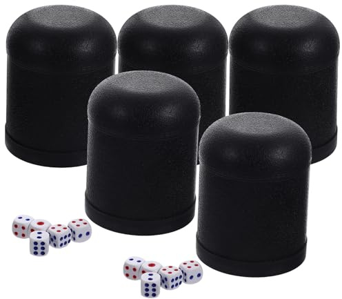 Hemobllo 5 Ensembles Lot de Gobelets à Dés Plastique Noir avec Dés pour Jeux de Société Compact Léger et Résistant pour Soirées et Voyages