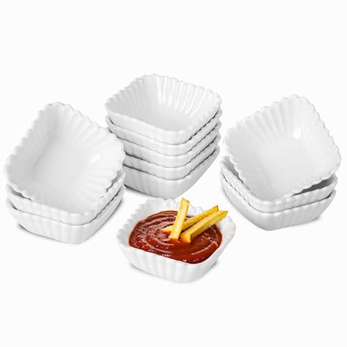 UIBFCWN 12 Piezas Platos de Cerámica para Salsa de Soja, 60ML Plato de Inmersión de Soja, Cuencos Pequeños de Aperitivo para Ketchup, Especias, Vinagre, Salsas, Sushi - 7 x 3cm | Juego de cuencos para sushi y salsa de soja, cuencos para tapas, cuencos pequeños para salsa, salsa de soja, sushi, especias