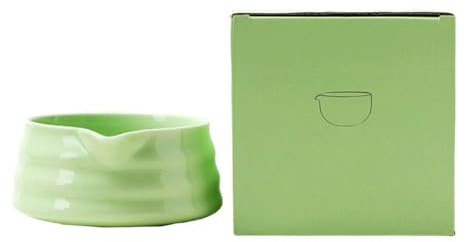 MoSundi Bol à matcha japonais fabriqué à la main avec bec verseur – Bol à thé en faïence pour matcha mousseux, 13 x 13 x 5 cm, blanc/rose/vert