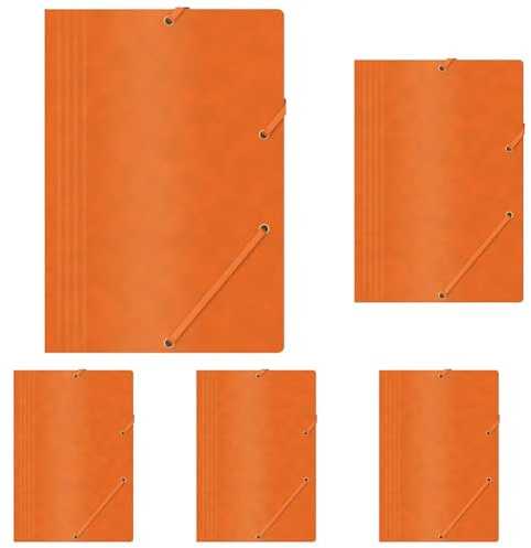 OFFICE PRODUCTS Mappe mit Gummiband Presspan/Karton A4 390 GSM, orange, A4 (Packung mit 5)