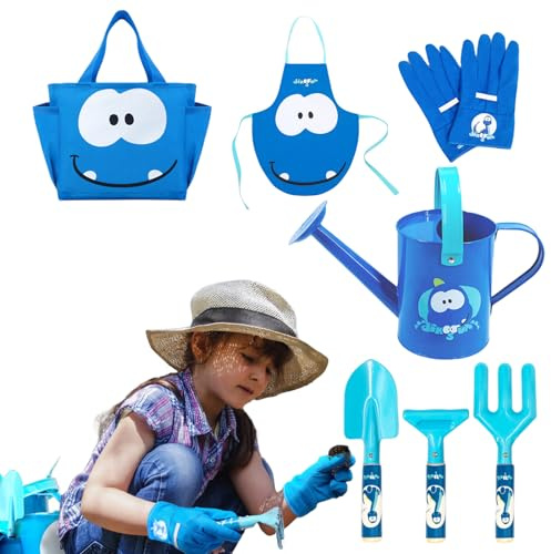 Herramientas de jardinería para niños, con rastrillo de plantación, Juego de 7 Herramientas de jardinería para niños, para niños de 3 a 8 años, Granja, guardería, Patio, balcón, Flores