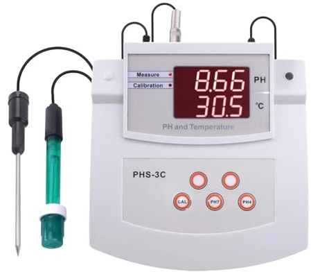 Misuratore del suolo, PHS-3C Misuratore di PH digitale Precisione 0,01 Calibrazione automatica Tester da tavolo for temperatura/pH con analizzatore qualità dell'acqua ATC for acquari laboratorio