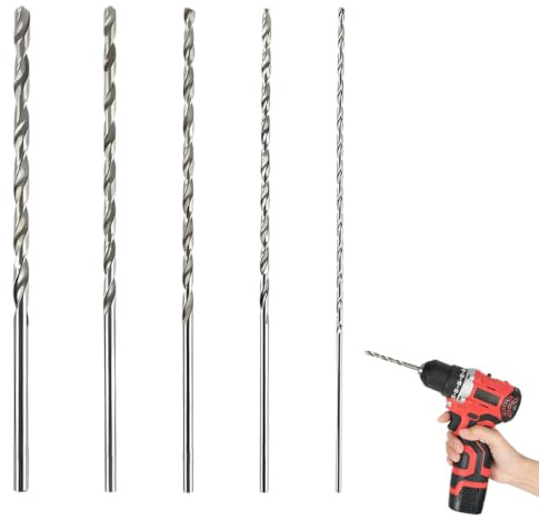 XUZOPIM Juego De 5 Piezas Brocas Extra Largas Para Madera, 2Mm, 3Mm, 3.5Mm, 4Mm, 5Mm, Acero Inoxidable, Plata