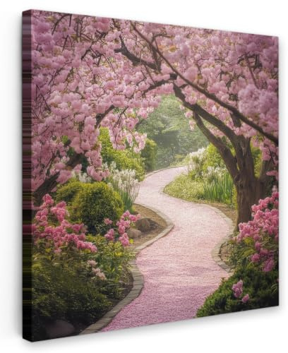 OnlyWow© Poster De Jardín 50x50 cm Canvas Art Decorativo Grandes Decorarivos Pictures Balcon Póster Decorativa Terraza Lienzos Cerezo en Flor - Naturaleza - Sakura - Sendero - Jardín japonés