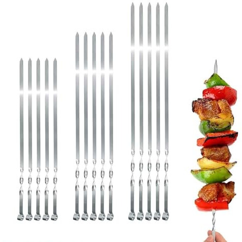 Spiedini per barbecue in acciaio inox, extra largo: 1 cm (30 pezzi, 60 cm), spiedini per carne, shampur, kebab, accessori per barbecue, barbecue, spiedini per shish kebap